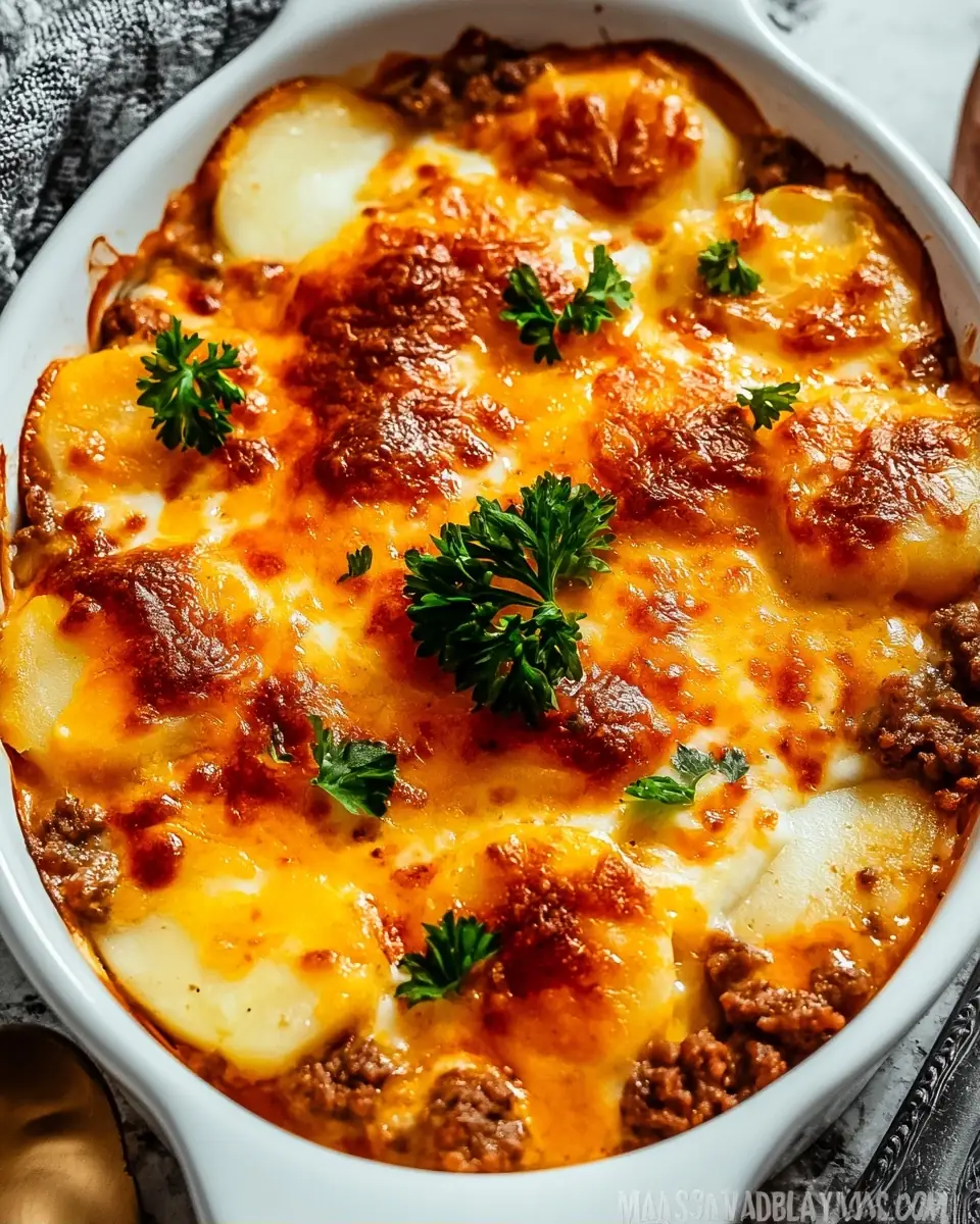 A delicious plate of Hobo Casserole Ground Beef