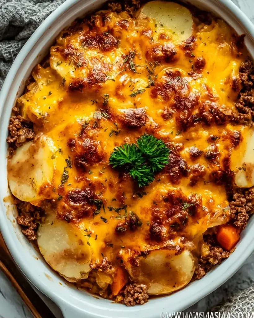 A delicious plate of Hobo Casserole Ground Beef