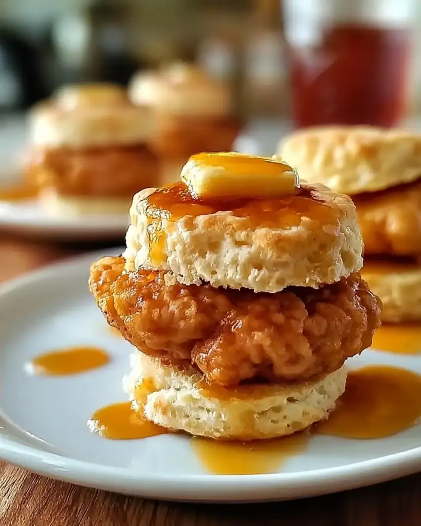 A delicious plate of Hot Honey Chicken Biscuits-Quick Family Meals