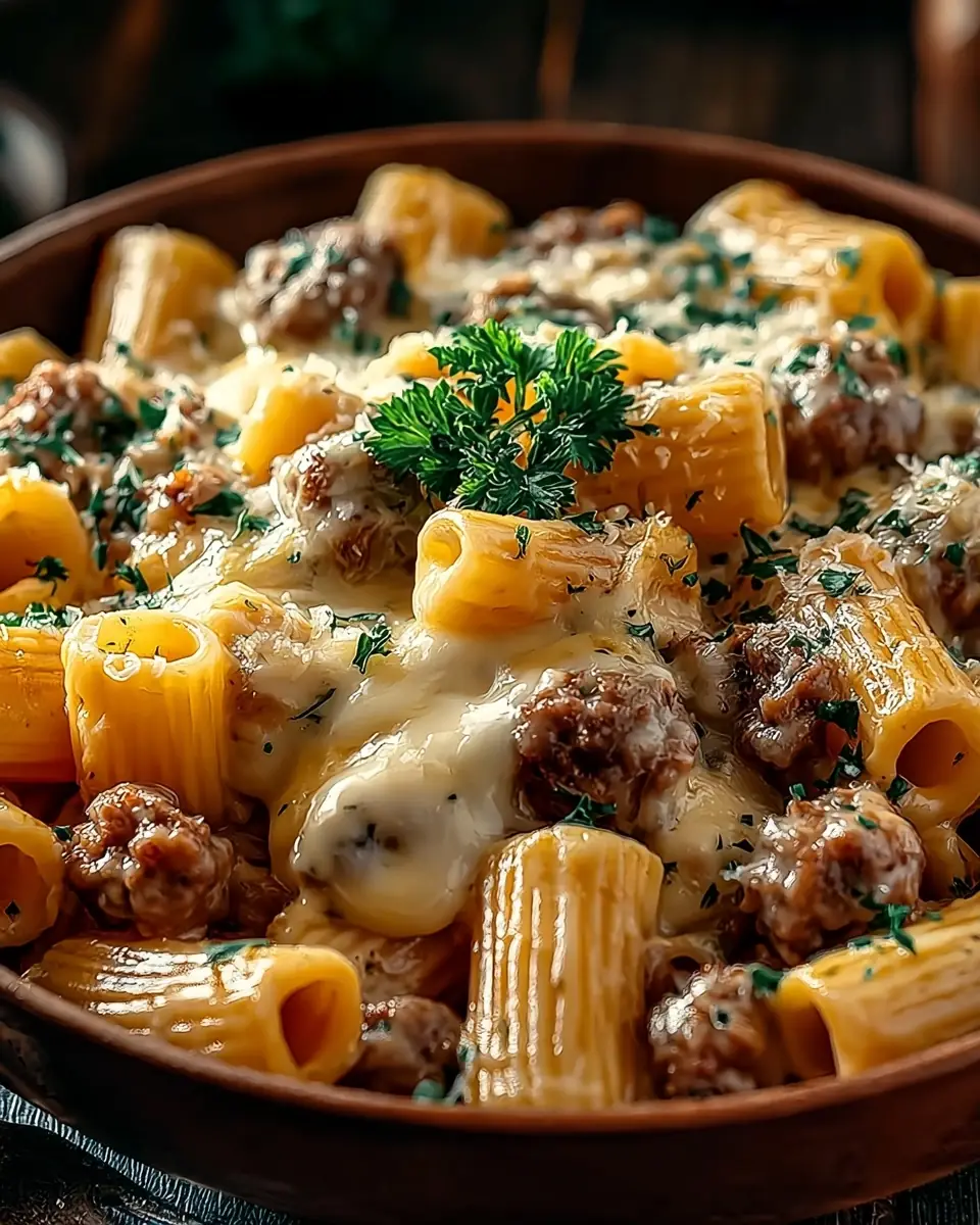 A delicious plate of Indulgent Creamy Italian Sausage Rigatoni That’s Pure Comfort