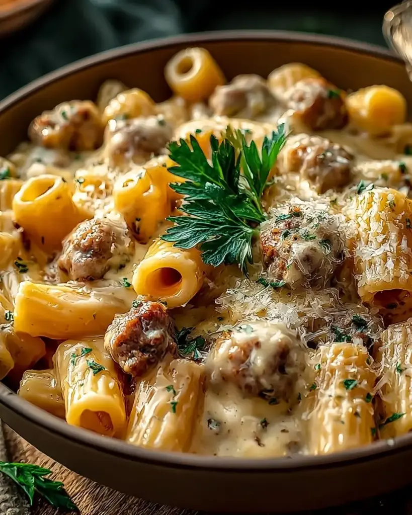A delicious plate of Indulgent Creamy Italian Sausage Rigatoni That’s Pure Comfort