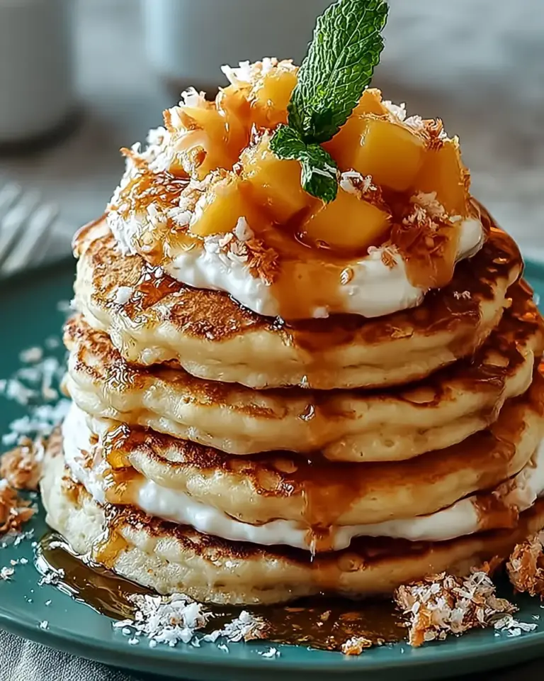 A delicious plate of Indulgent Sweet Coconut Cream Pancakes for a Tropical Twist