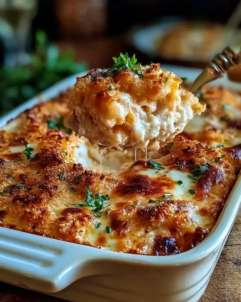 A delicious plate of Irresistibly Cheesy High Protein Chicken Parmesan Casserole