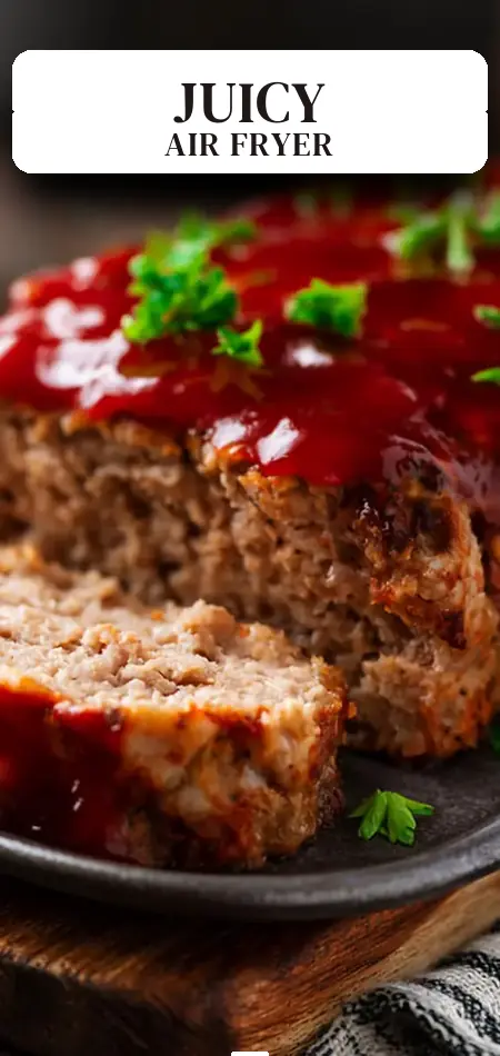 Pinterest pin (Design 2) for Air Fryer Turkey Meatloaf That Turns Out Juicy Every Time