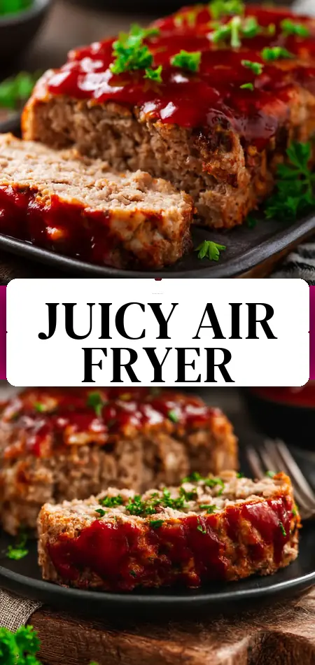 Pinterest pin (Design 3) for Air Fryer Turkey Meatloaf That Turns Out Juicy Every Time