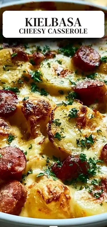 Pinterest pin (Design 2) for Hearty Kielbasa and Cheesy Potato Casserole-Quick Family Meals