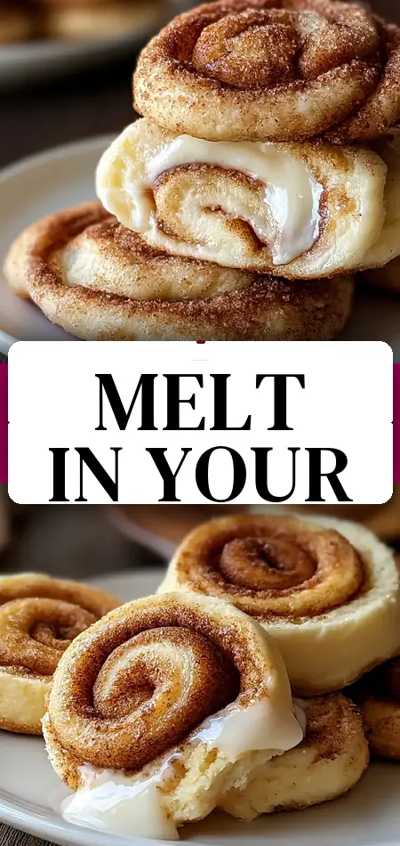 Pinterest pin (Design 3) for Cinnamon Roll Cheesecake Cookies That Melt in Your Mouth
