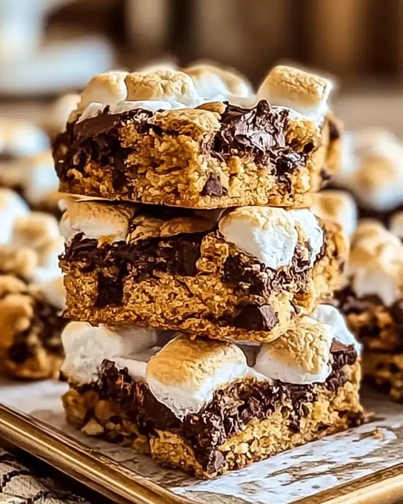 A delicious plate of Melt-in-Your-Mouth S'mores Cookie Bars Family Favorite