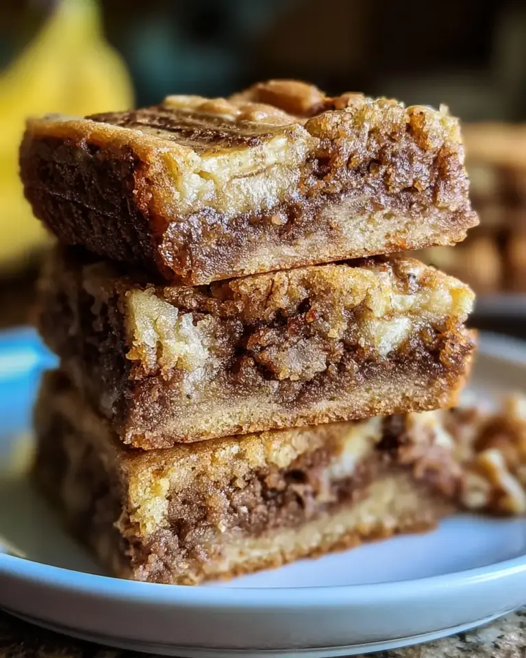 A delicious plate of Moist Banana Blondies – Easy Chewy Dessert Recipe for Home Bakers