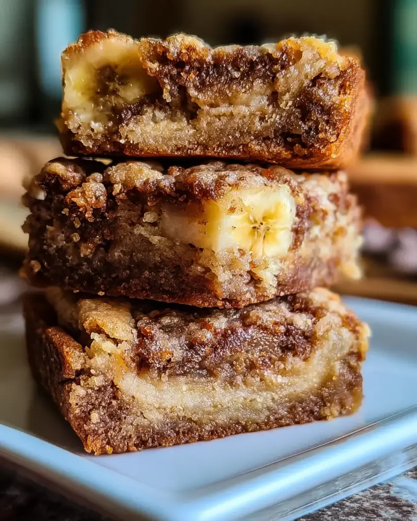 A delicious plate of Moist Banana Blondies – Easy Chewy Dessert Recipe for Home Bakers