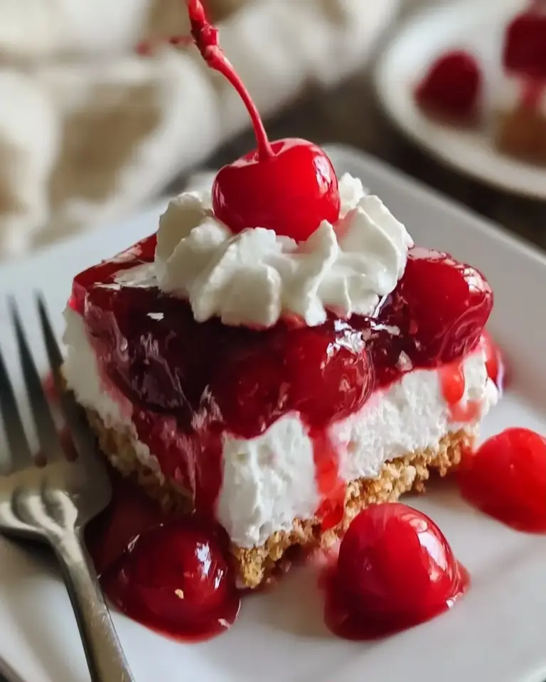 A delicious plate of No-Bake Cherry Delight: A Creamy, Easy Dessert You’ll Make Again and Again