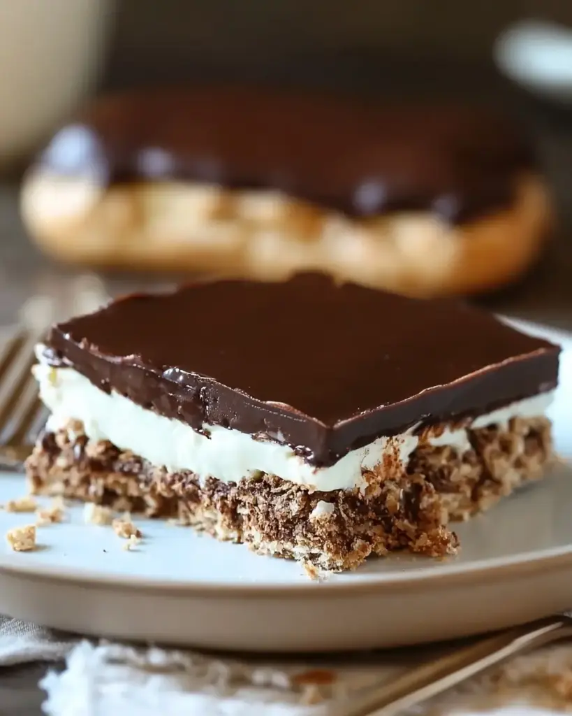 A delicious plate of No-Bake Chocolate Eclair Dessert