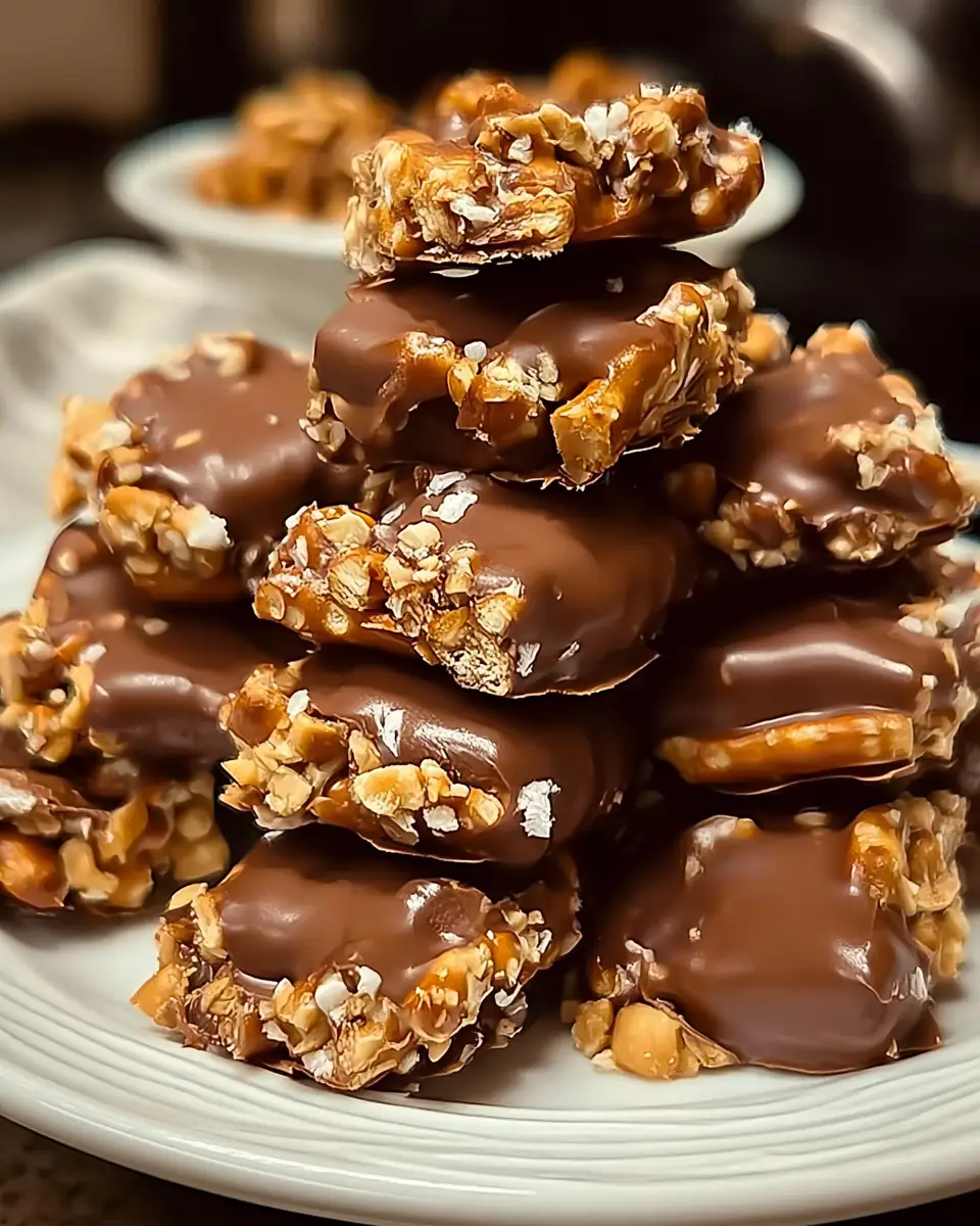 A delicious plate of No-Bake Peanut Butter Pretzel Clusters