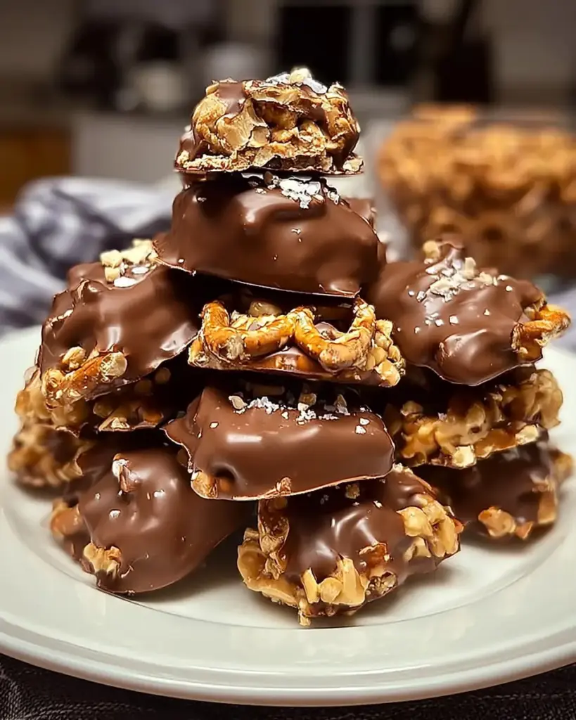 A delicious plate of No-Bake Peanut Butter Pretzel Clusters