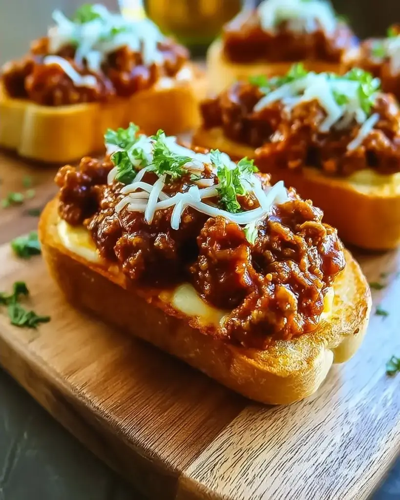 A delicious plate of Open Face Garlic Toast Sloppy Joes-Quick Family Meals