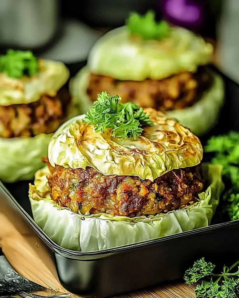 A delicious plate of Oven-Baked Cabbage Burgers: A Healthy Twist on Classic Flavor