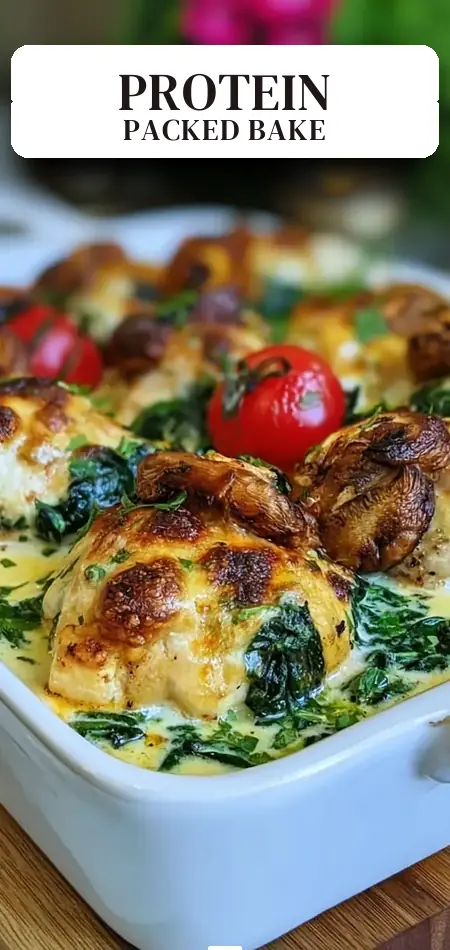 Pinterest pin (Design 2) for High Protein Chicken Spinach Bake Easy One-Pan Meal with 35g Protein