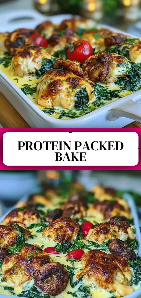Pinterest pin (Design 3) for High Protein Chicken Spinach Bake Easy One-Pan Meal with 35g Protein
