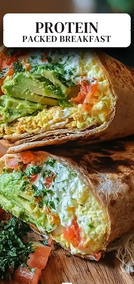 Pinterest pin (Design 2) for High-Protein Breakfast Wrap with Cottage Cheese and Avocado