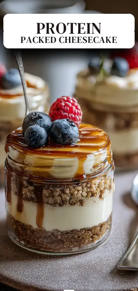 Pinterest pin (Design 2) for Easy High Protein Cheesecake Jars