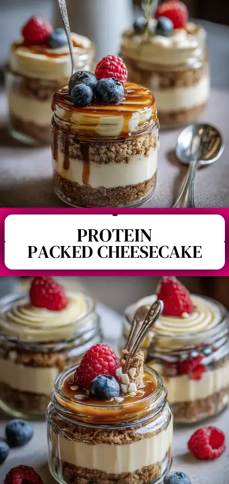 Pinterest pin (Design 3) for Easy High Protein Cheesecake Jars