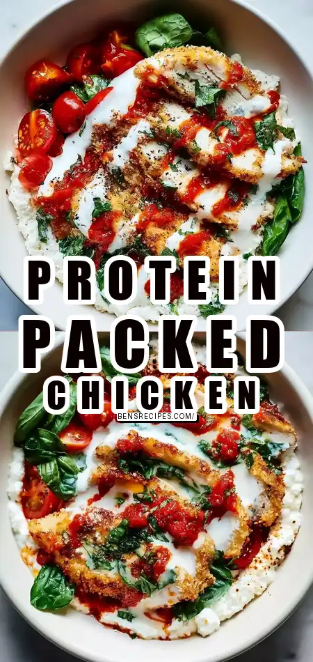 Pinterest pin (Design 1) for High-Protein Chicken Parm Cottage Cheese Bowl