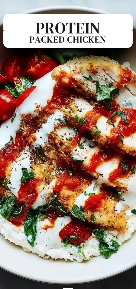 Pinterest pin (Design 2) for High-Protein Chicken Parm Cottage Cheese Bowl