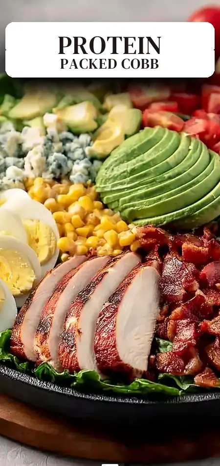 Pinterest pin (Design 2) for High Protein Chick Fil A Cobb Salad - FlirtyFood