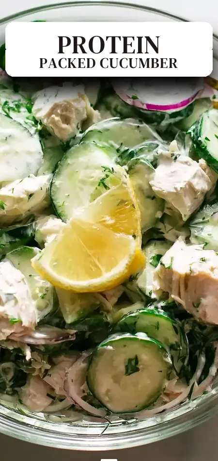 Pinterest pin (Design 2) for High Protein Cucumber Salad