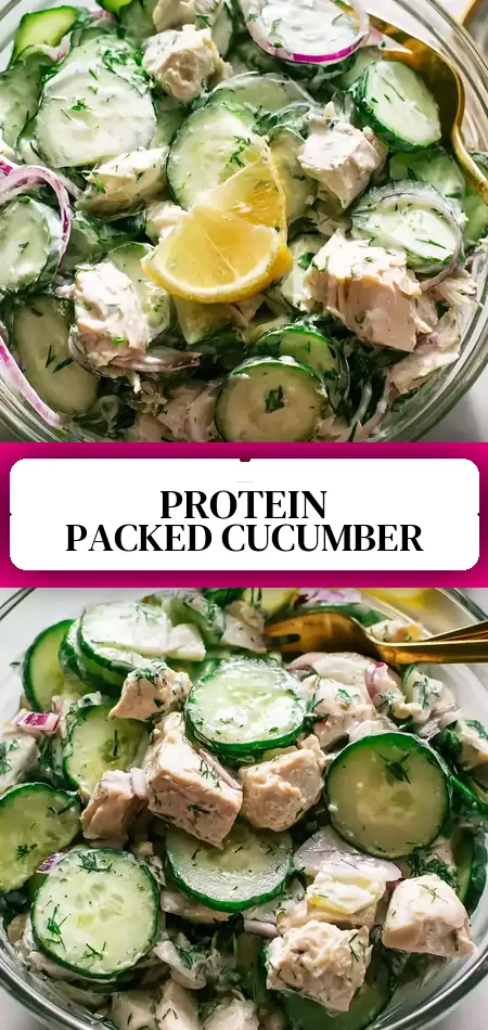 Pinterest pin (Design 3) for High Protein Cucumber Salad