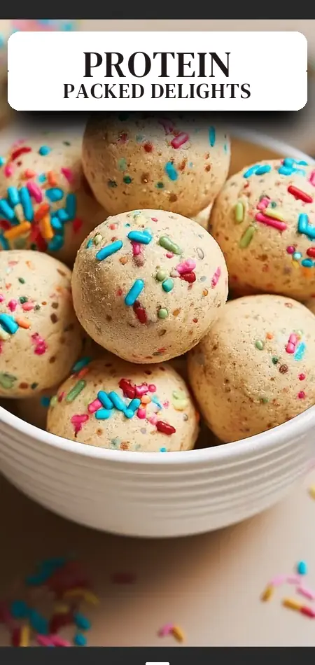 Pinterest pin (Design 2) for Birthday Cake Protein Balls