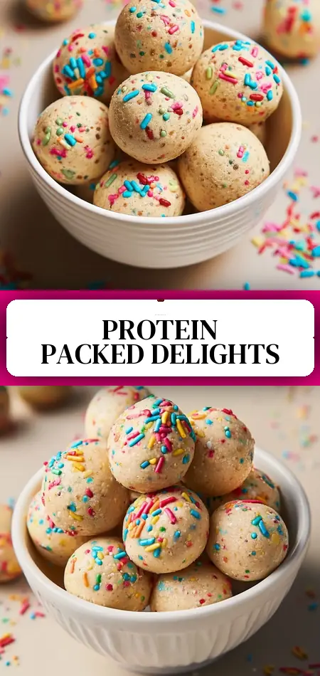 Pinterest pin (Design 3) for Birthday Cake Protein Balls