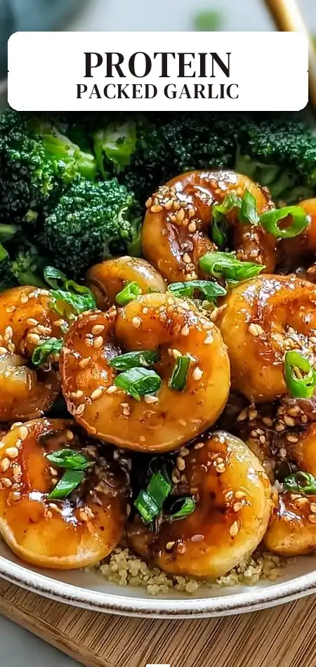 Pinterest pin (Design 2) for High-Protein Honey Garlic Shrimp