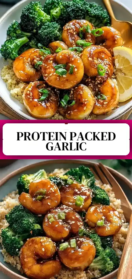 Pinterest pin (Design 3) for High-Protein Honey Garlic Shrimp