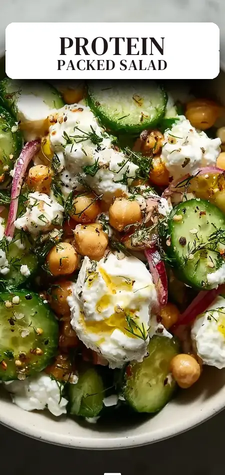 Pinterest pin (Design 2) for Cottage Cheese Chickpea Salad (The Best High-Protein Lunch!)