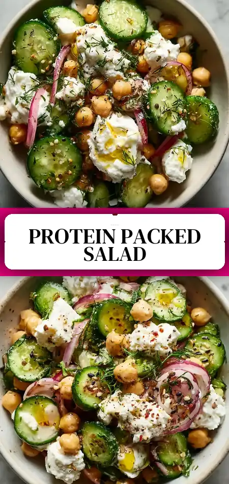 Pinterest pin (Design 3) for Cottage Cheese Chickpea Salad (The Best High-Protein Lunch!)
