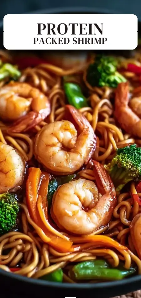 Pinterest pin (Design 2) for High-Protein Shrimp Stir Fry with Noodles (25-Minutes)