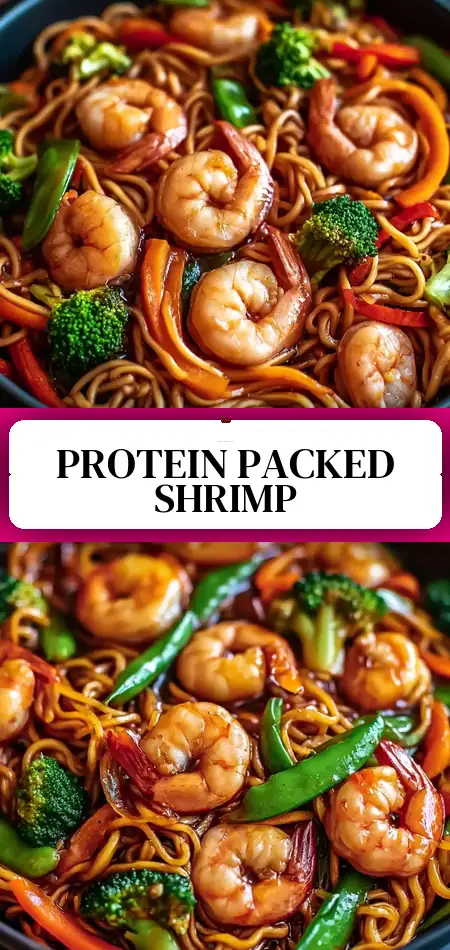 Pinterest pin (Design 3) for High-Protein Shrimp Stir Fry with Noodles (25-Minutes)