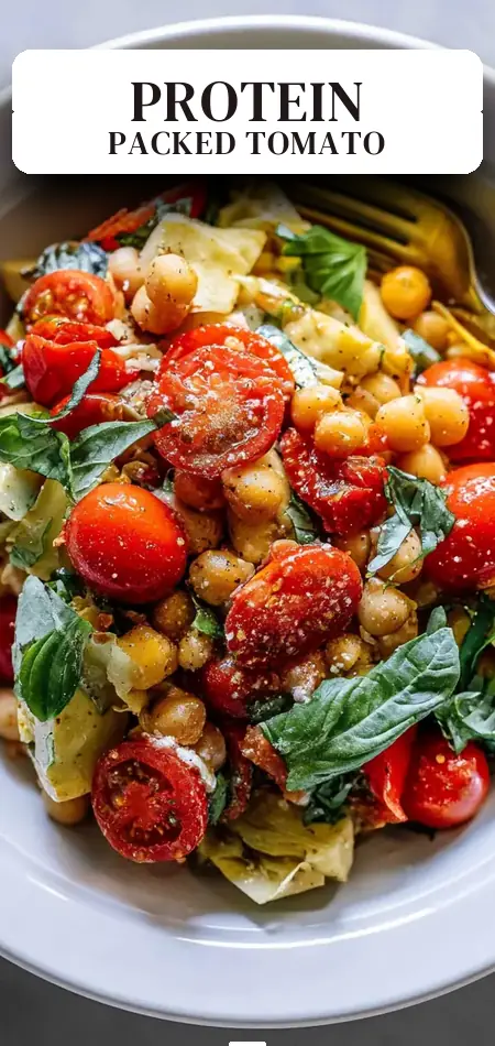Pinterest pin (Design 2) for High-Protein Tomato & Basil Salad