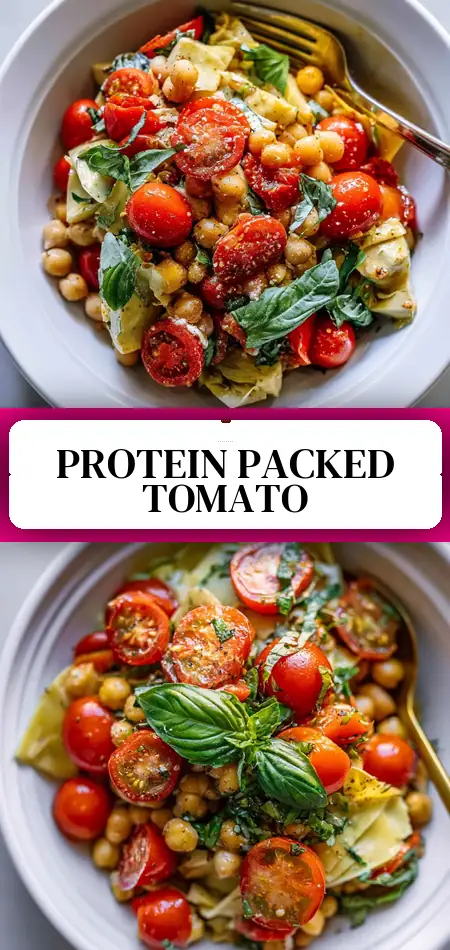Pinterest pin (Design 3) for High-Protein Tomato & Basil Salad