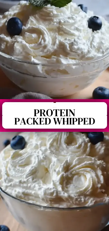 Pinterest pin (Design 3) for Creamy Greek Yogurt Whipped Cream Recipe High Protein and Easy