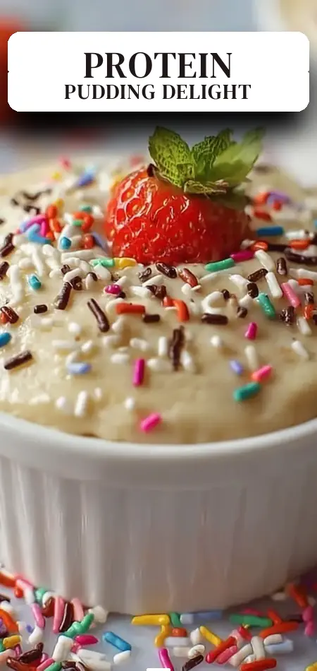 Pinterest pin (Design 2) for Cake Batter Protein Pudding