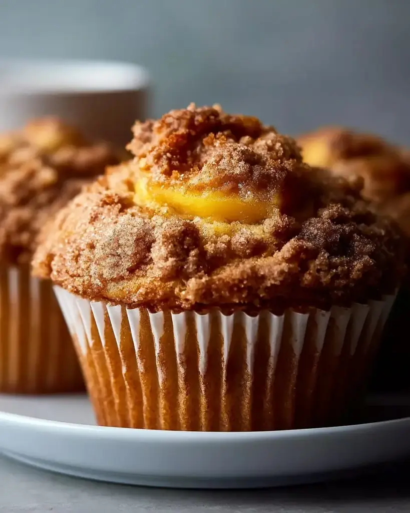 A delicious plate of Peach Cobbler Muffins