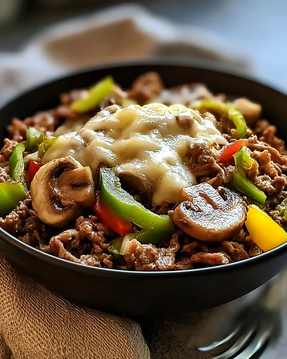 A delicious plate of Philly Cheesesteak Bowls (High Protein, Low Carb)