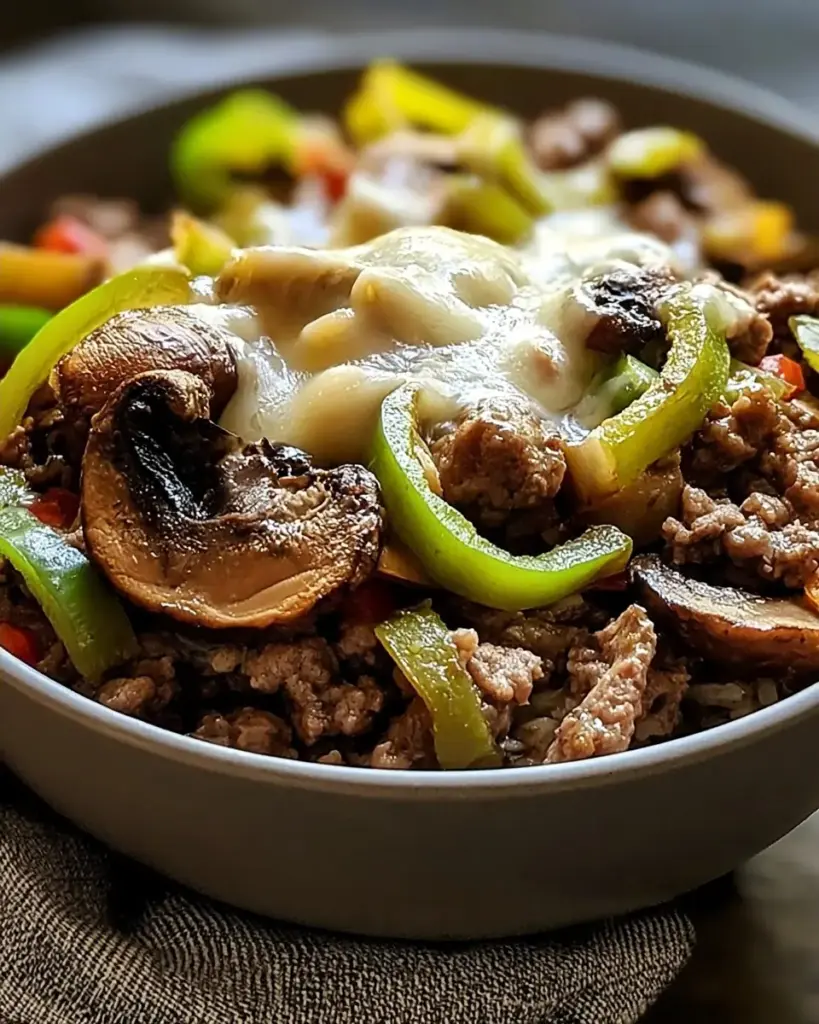 A delicious plate of Philly Cheesesteak Bowls (High Protein, Low Carb)