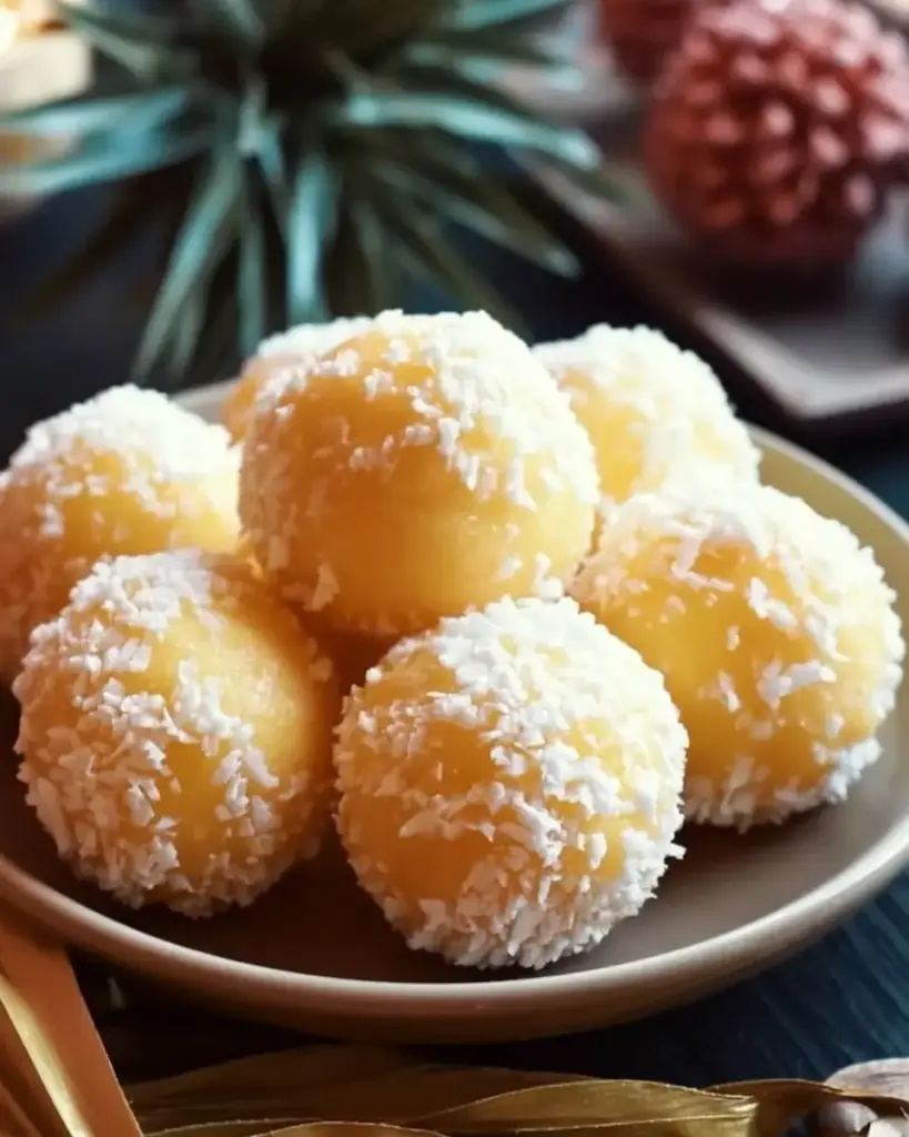 A delicious plate of Pineapple Christmas Balls