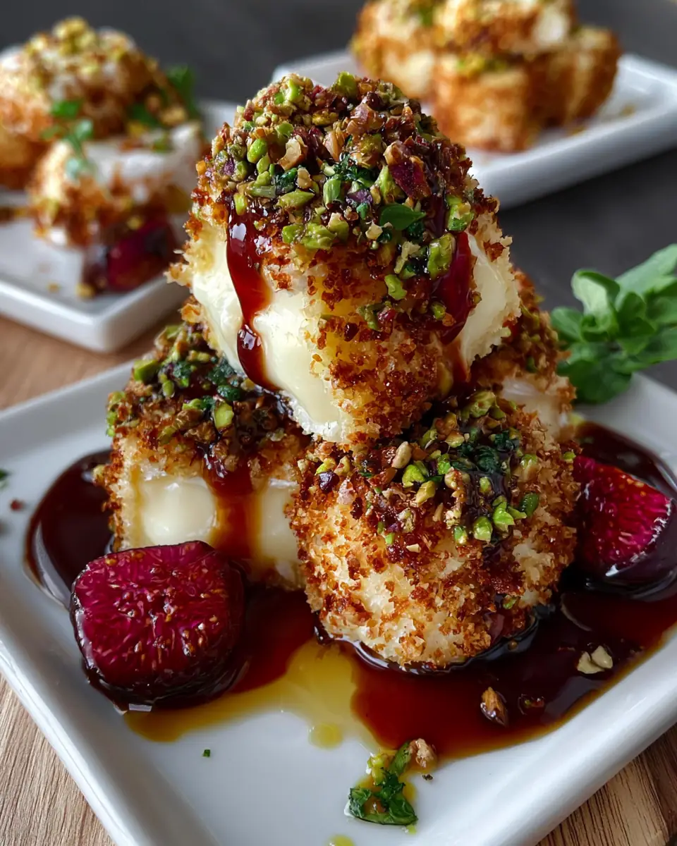 A delicious plate of Pistachio-Crusted Brie Bite