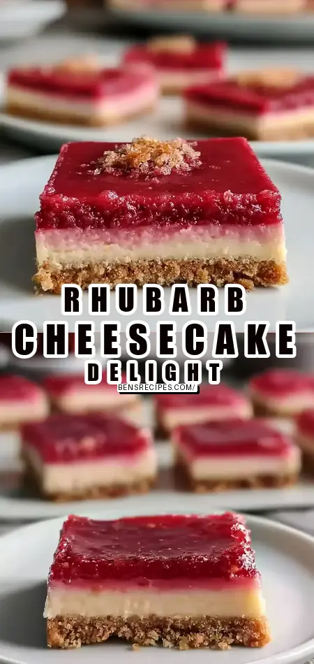 Pinterest pin (Design 1) for No Bake Rhubarb Cheesecake Squares
