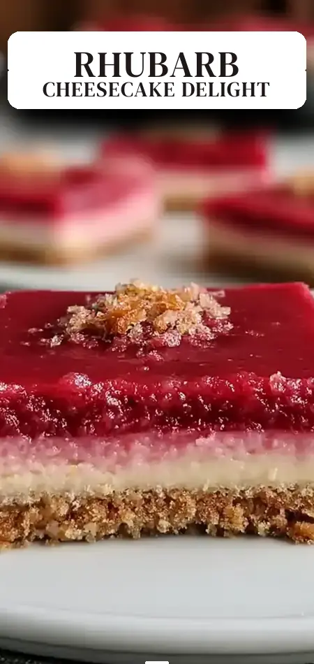 Pinterest pin (Design 2) for No Bake Rhubarb Cheesecake Squares
