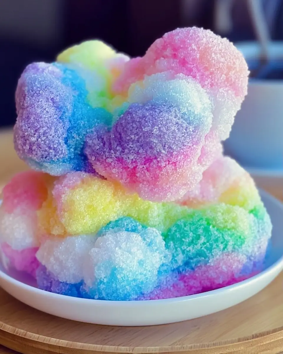A delicious plate of Rainbow Fizz Candy Clouds
